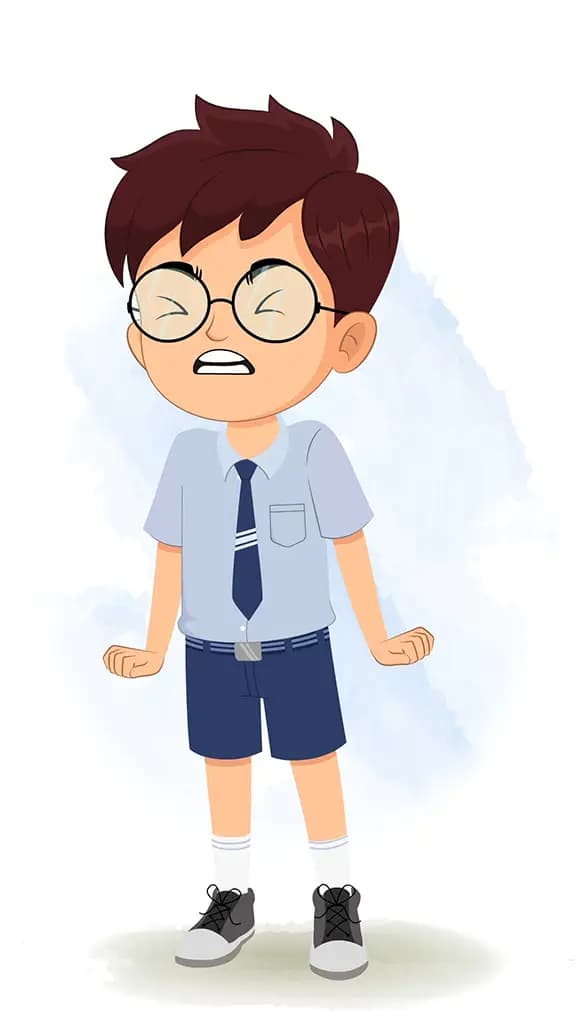 An angry school boy animated cartoon character aka harry 3/4