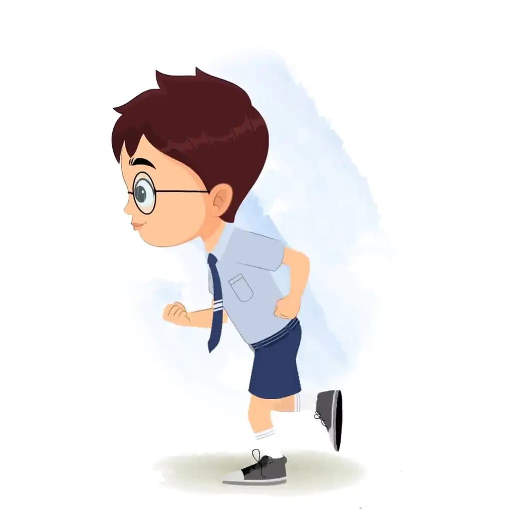 A school boy running fast side view animated cartoon character aka harry