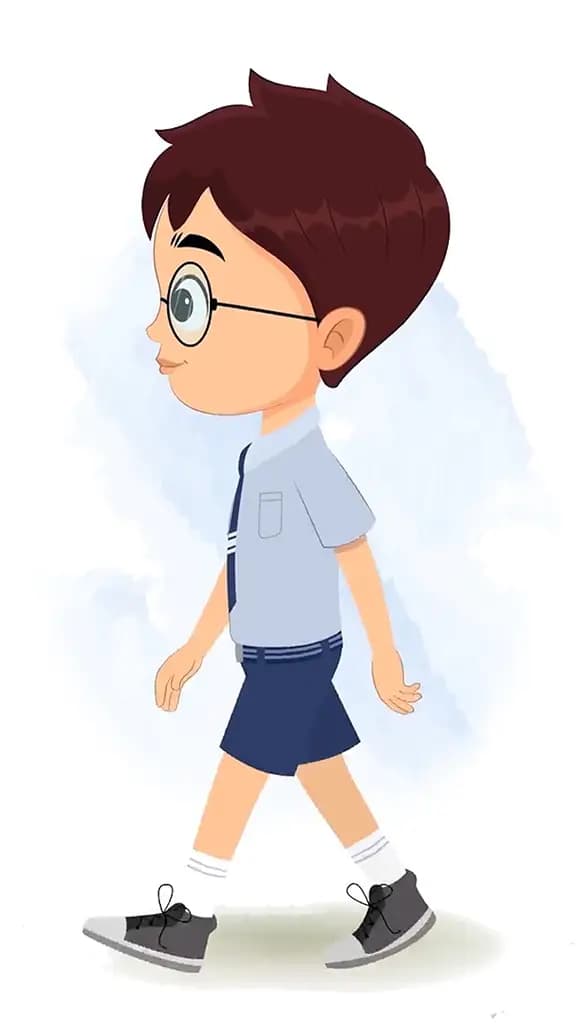 A school boy walking side view animated cartoon character aka harry