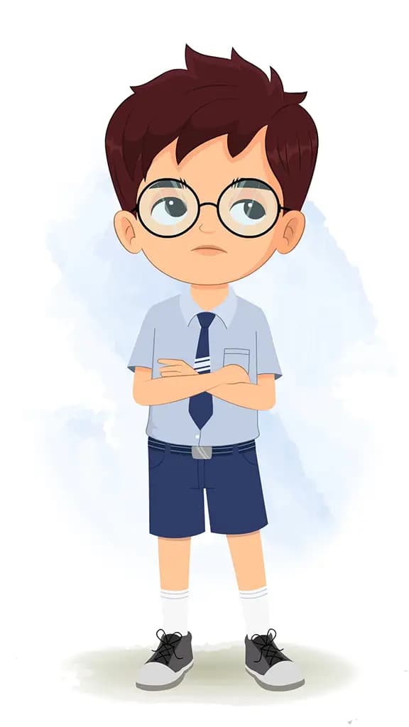 An annoyed school boy animated cartoon character aka harry