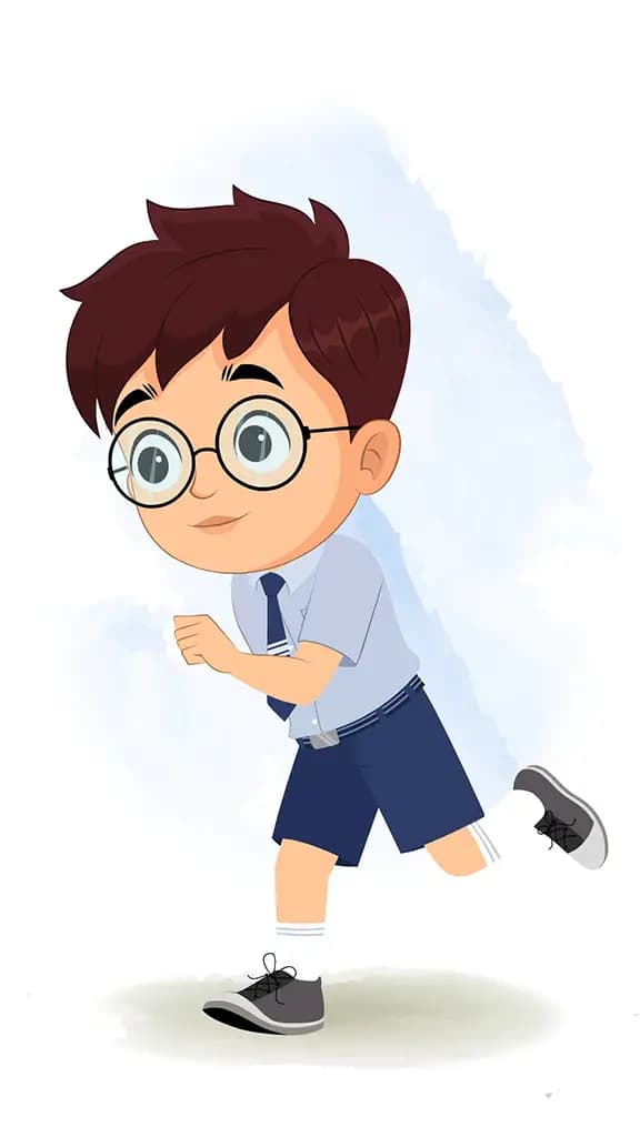 A school boy running three quarter view animated cartoon character aka harry 3/4