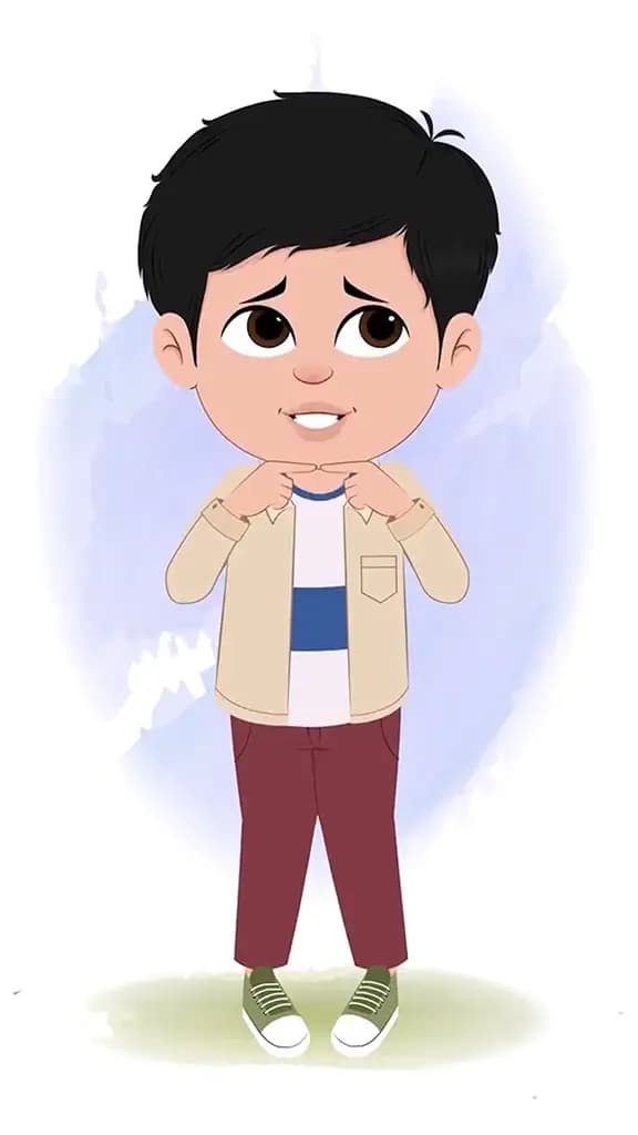 A nervous cool boy animated cartoon character aka rahul