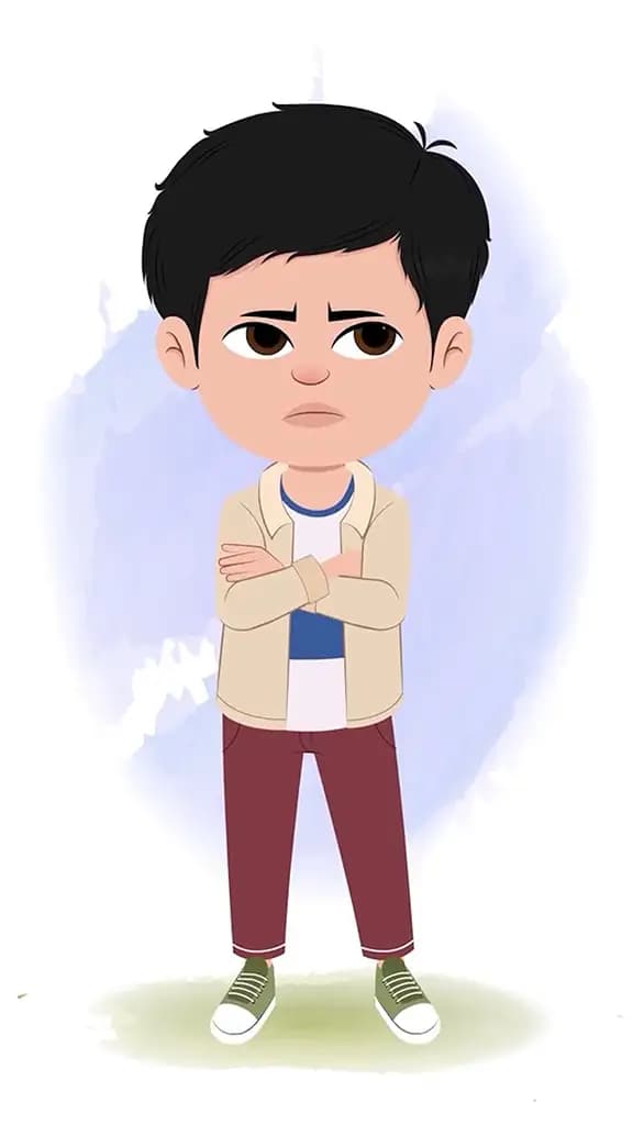 An annoyed cool boy animated cartoon character aka rahul