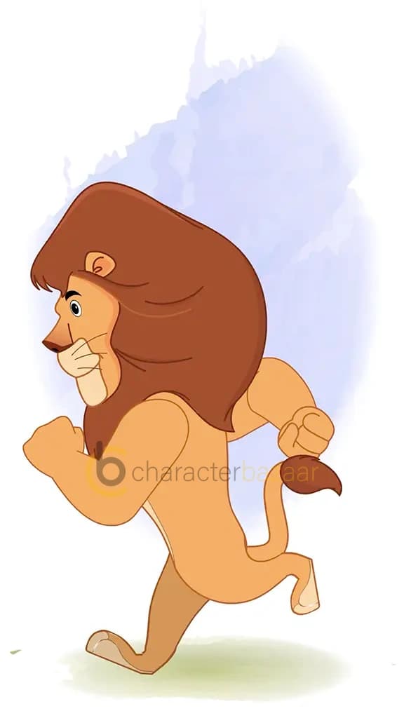lion running fast side view animated cartoon character