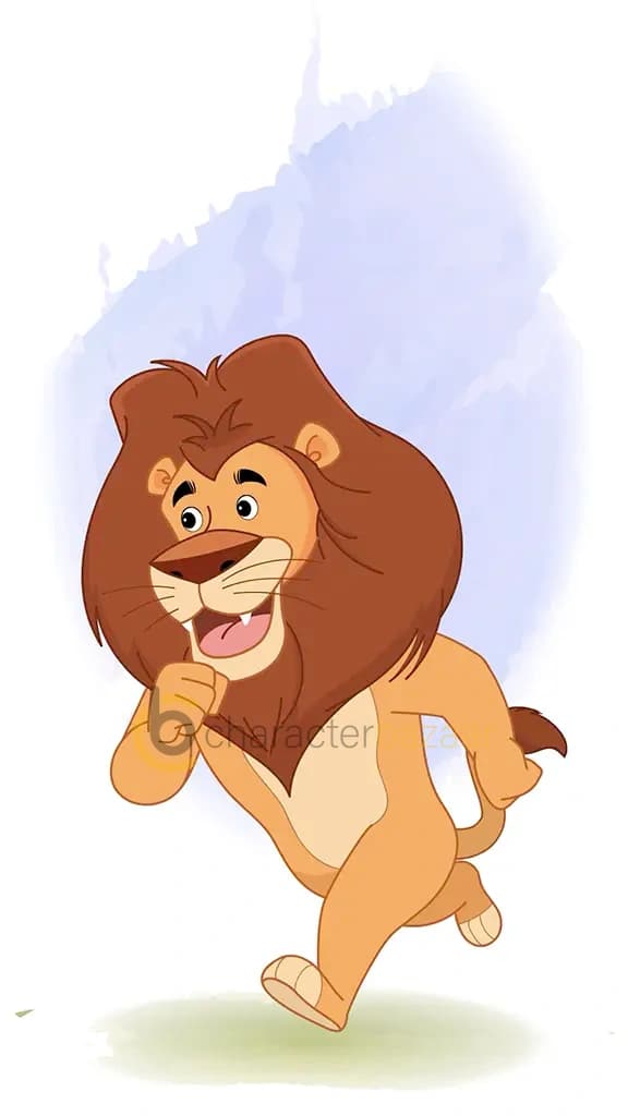 lion running three quarter view animated cartoon character