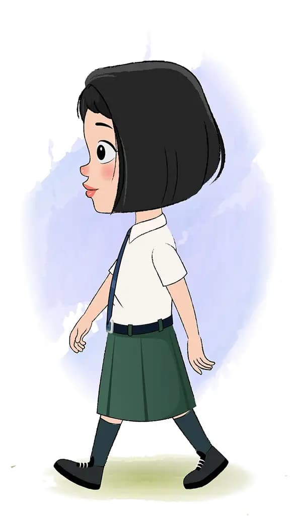 A school girl walking side view animated cartoon character aka anaya