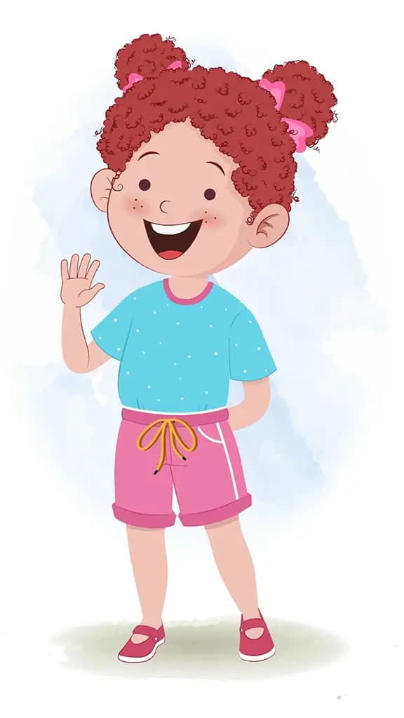 A red hair little girl saying hello animated cartoon character aka nirru