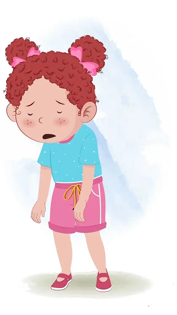 A red hair little girl doing homework and sitting on the table animated cartoon character aka nirru 3/4