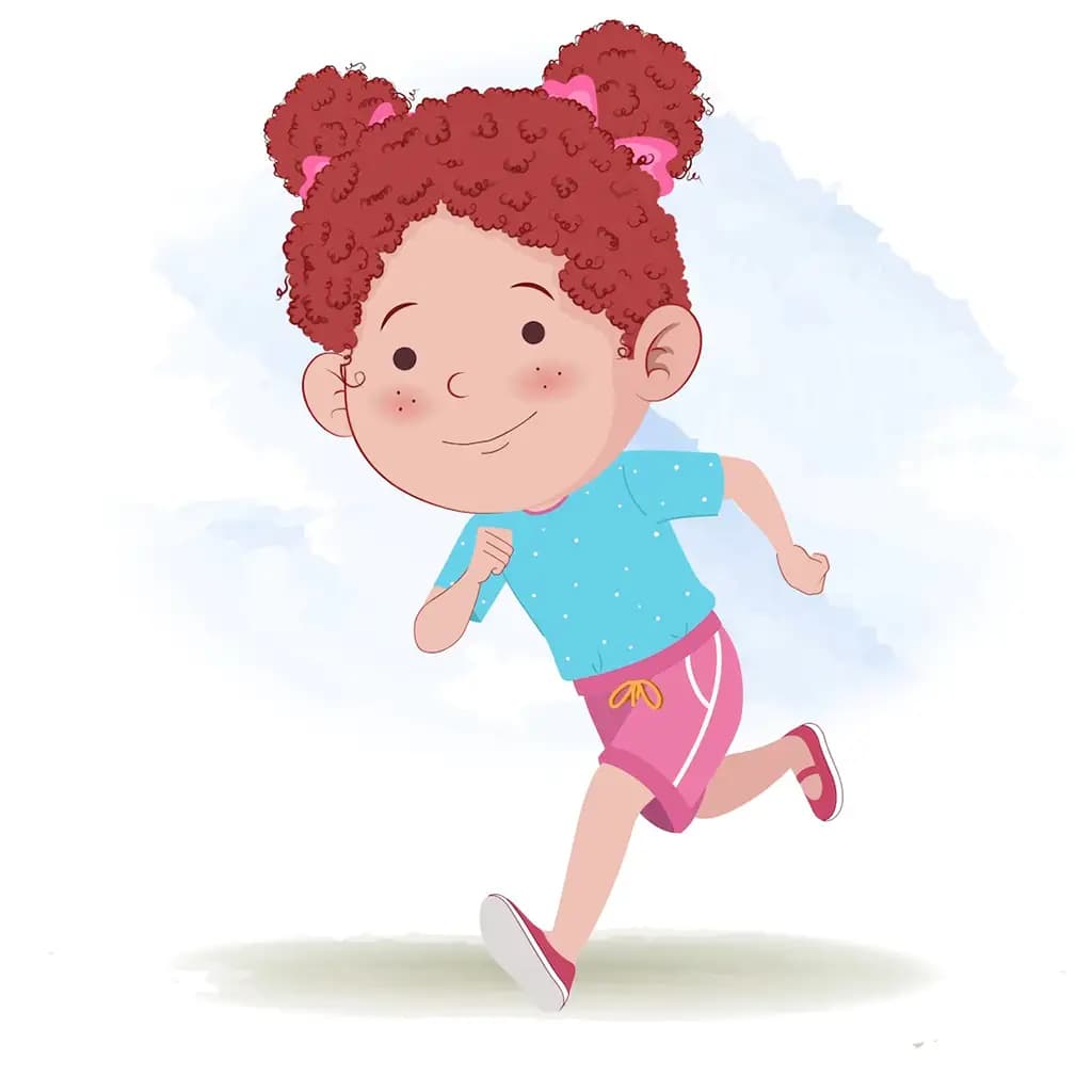 A red hair little girl running three quarter view animated cartoon character aka nirru