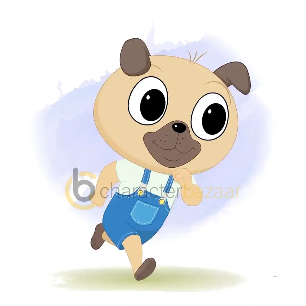 A little dog running three quarter view animated cartoon character aka duffy the dog
