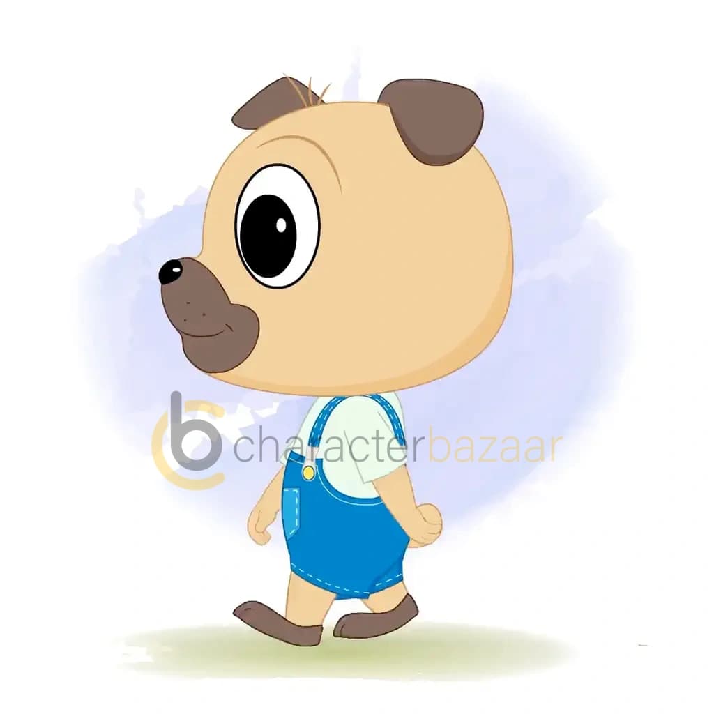 A little dog walking side view animated cartoon character aka duffy the dog