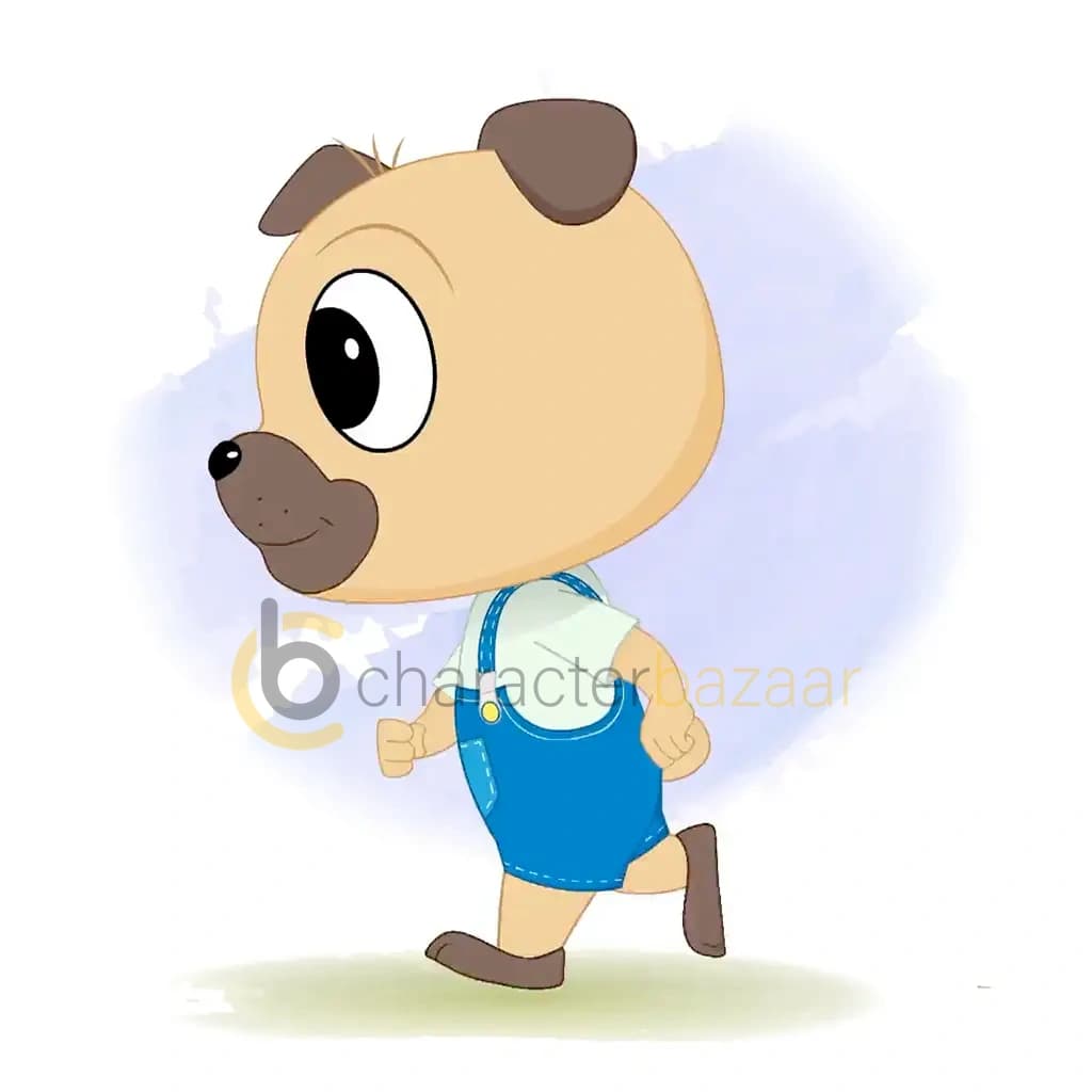 A little dog running fast side view animated cartoon character aka duffy the dog
