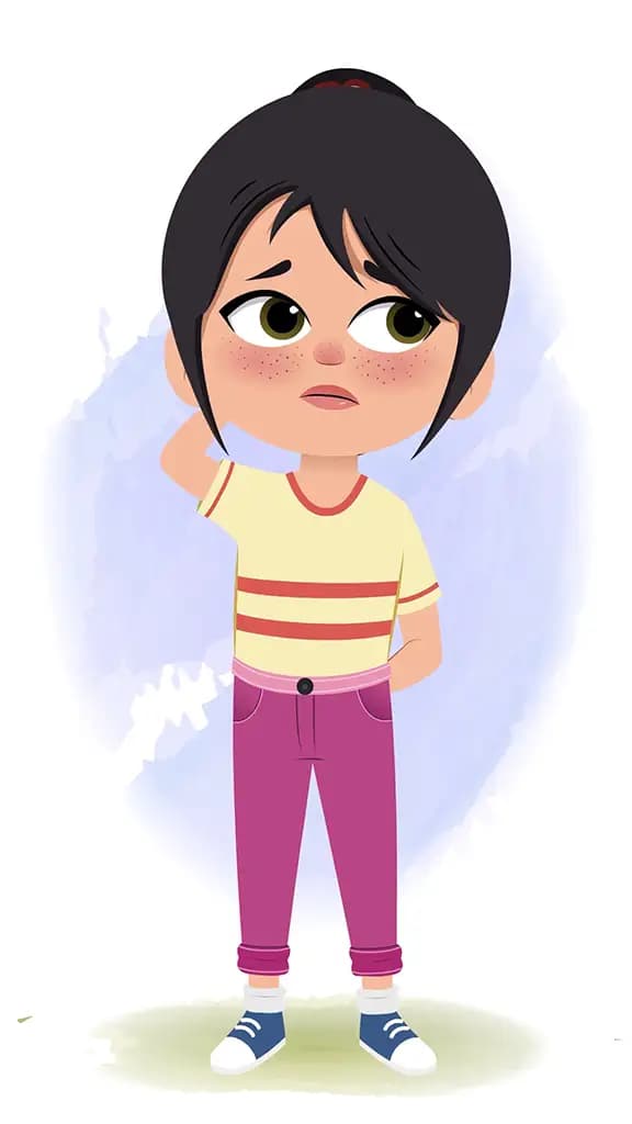 A confused little girl animated cartoon character aka rosie