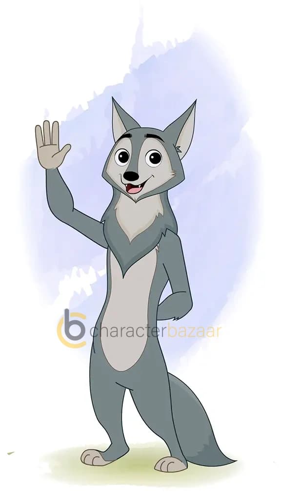 Gray Wolf saying hello animated cartoon character