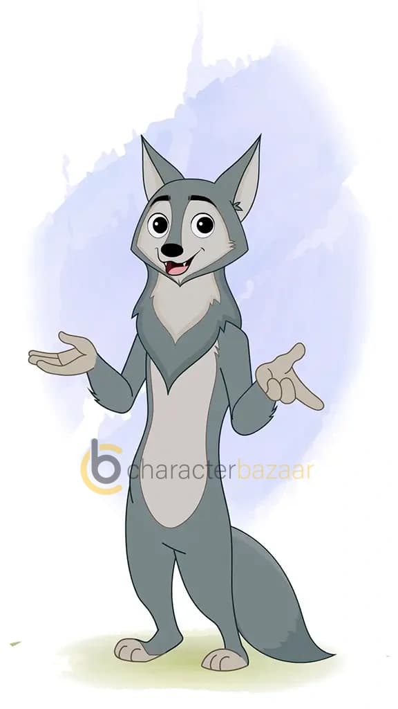 Gray wolf talking animated cartoon character