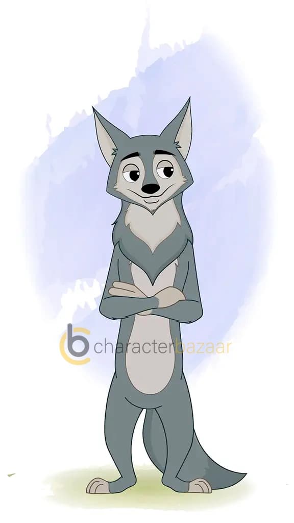 annoyed gray wolf front animated cartoon character