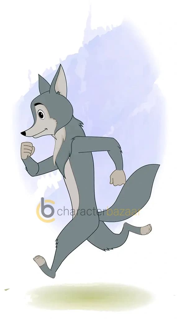gray wolf running fast side view animated cartoon character