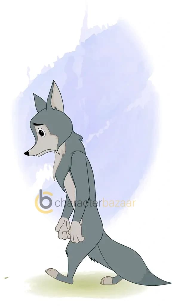 tired gray wolf walking animated cartoon character