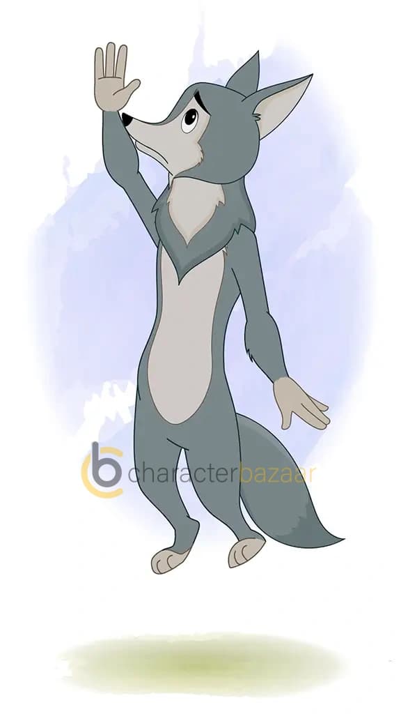 Gray wolf jumping vector cartoon character