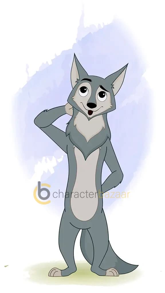 confused gray wolf front animated cartoon character
