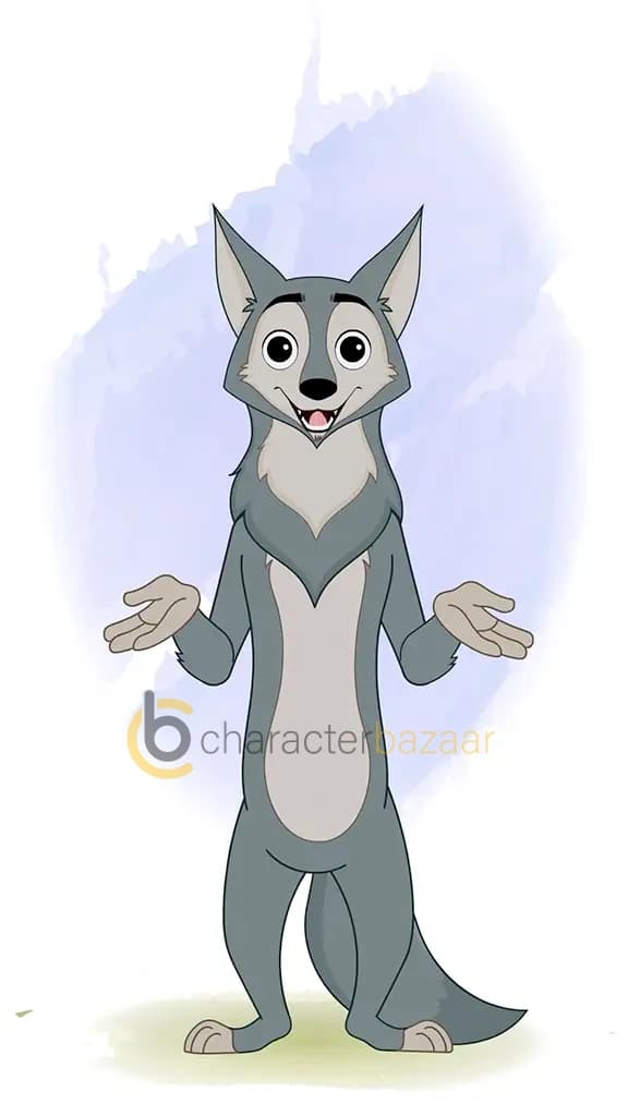 gray wolf talking front side animated cartoon character