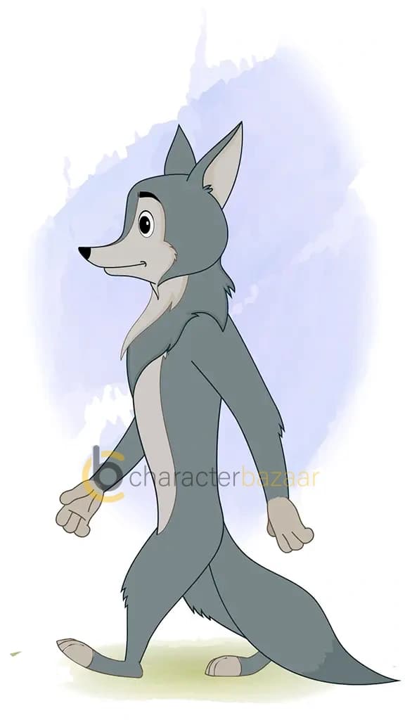 gray wolf walking side view animated cartoon character