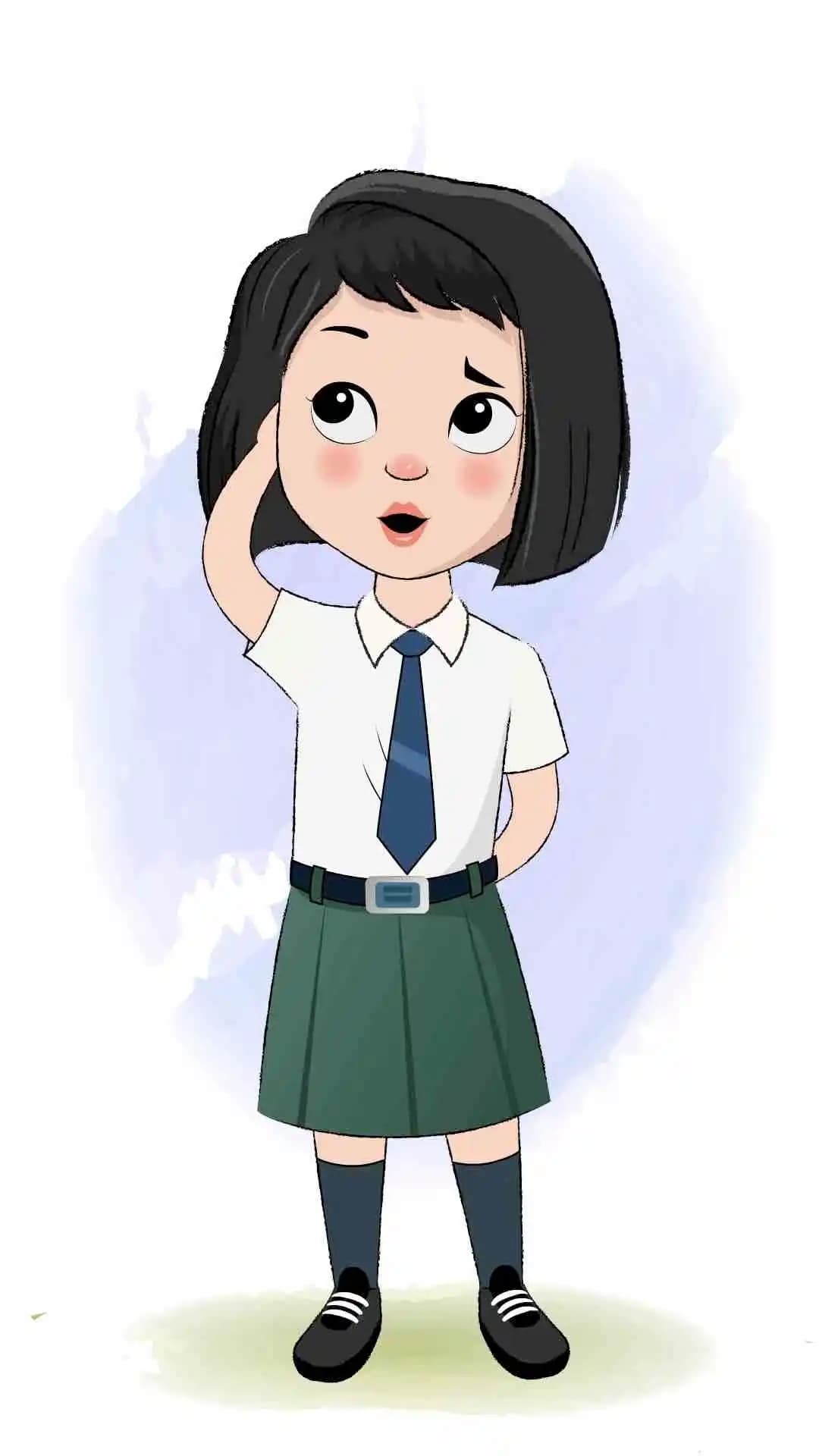 A confused school girl animated cartoon character aka anaya