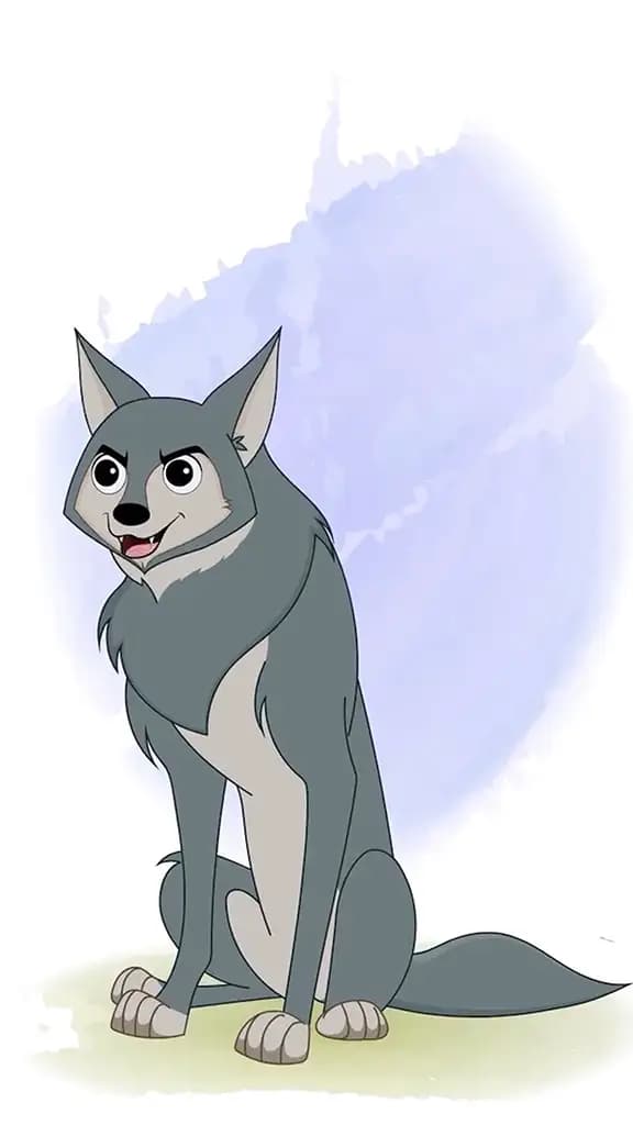 Talking wolf animated vector cartoon character aka wandy the wolf