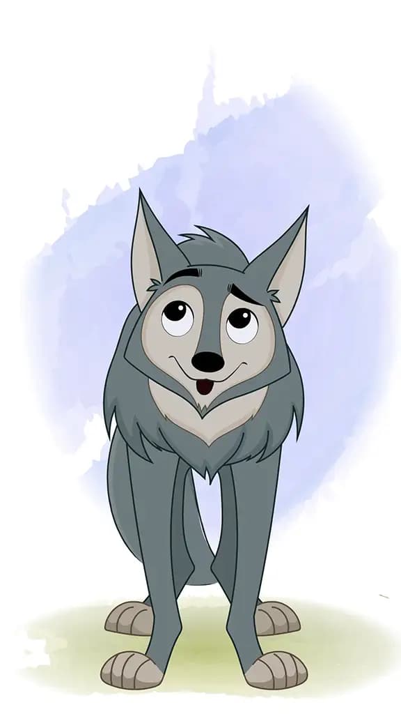 Confuse wolf animated vector cartoon character aka wandy the wolf