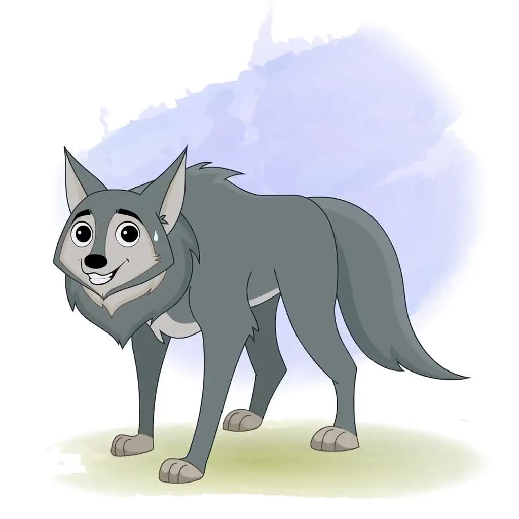 nervous wolf animated vector cartoon character aka wandy the wolf