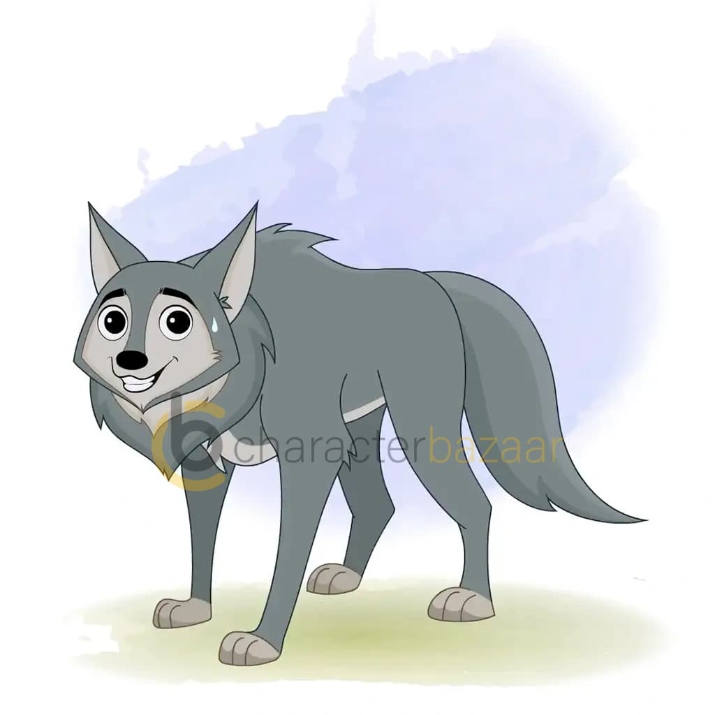 nervous wolf animated vector cartoon character aka wandy the wolf