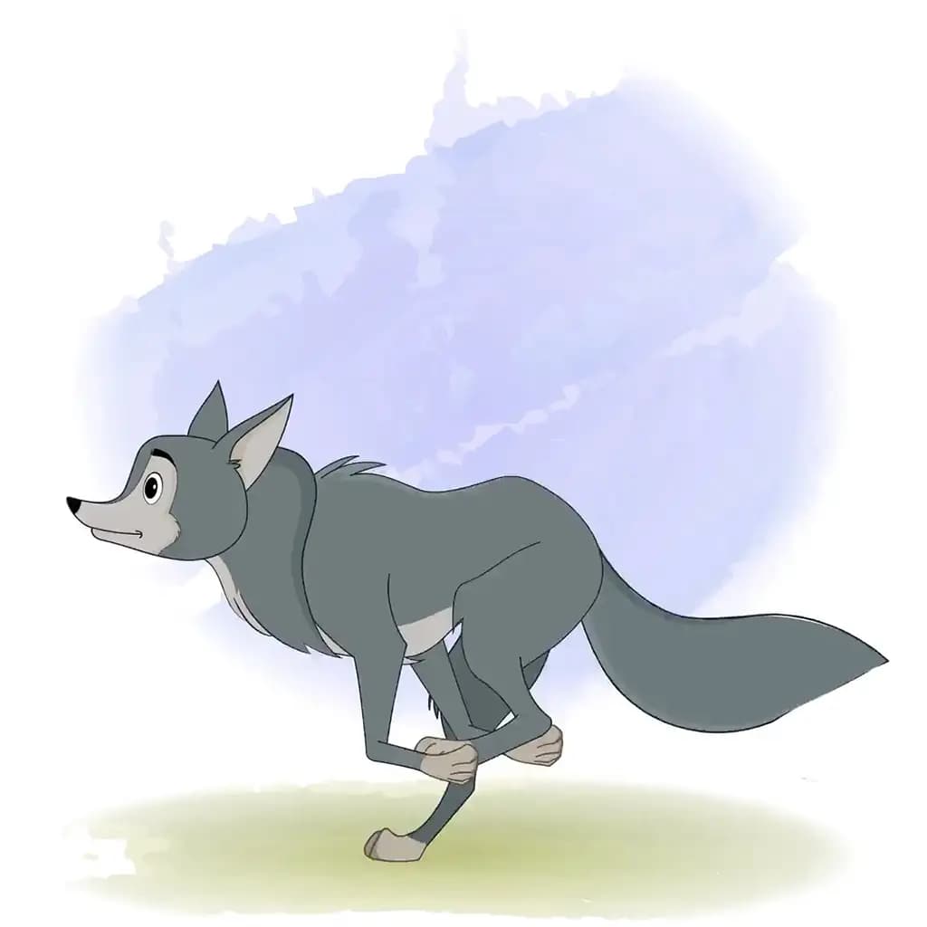 wolf side running animated vector cartoon character aka wandy the wolf