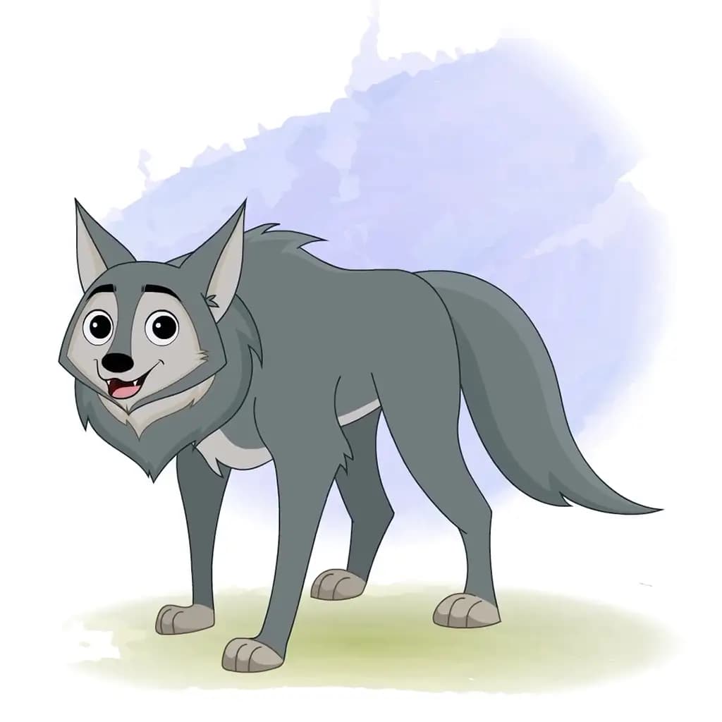 Talking wolf animated vector cartoon character aka wandy the wolf