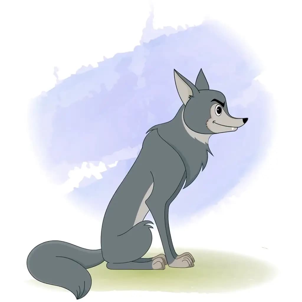 wolf sitting animated vector cartoon character aka wandy the wolf