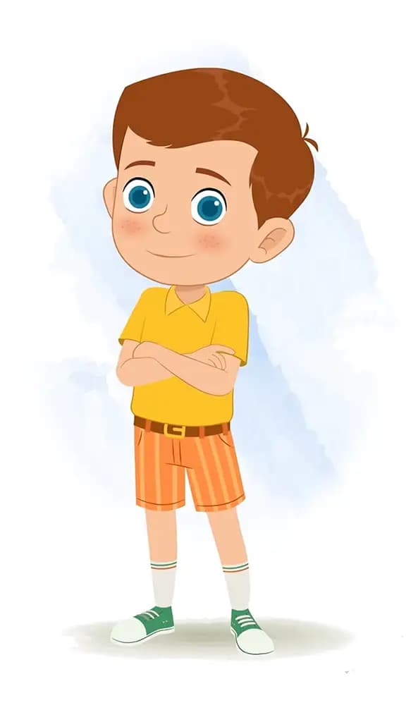 A little boy standing with cross hand and talking animated character cartoon vector aka johny 3/4