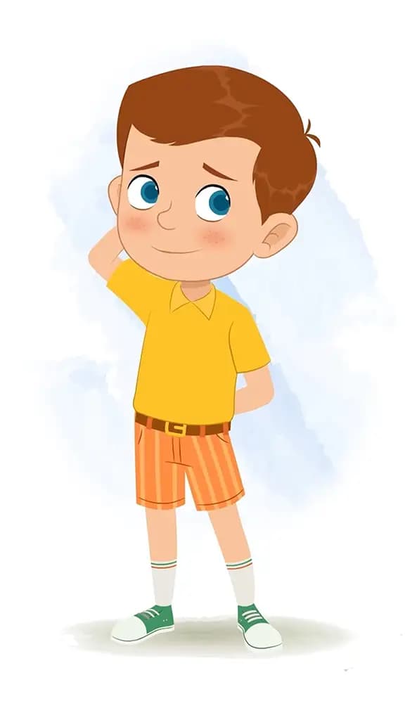 A confused little boy animated cartoon character aka johny 3/4