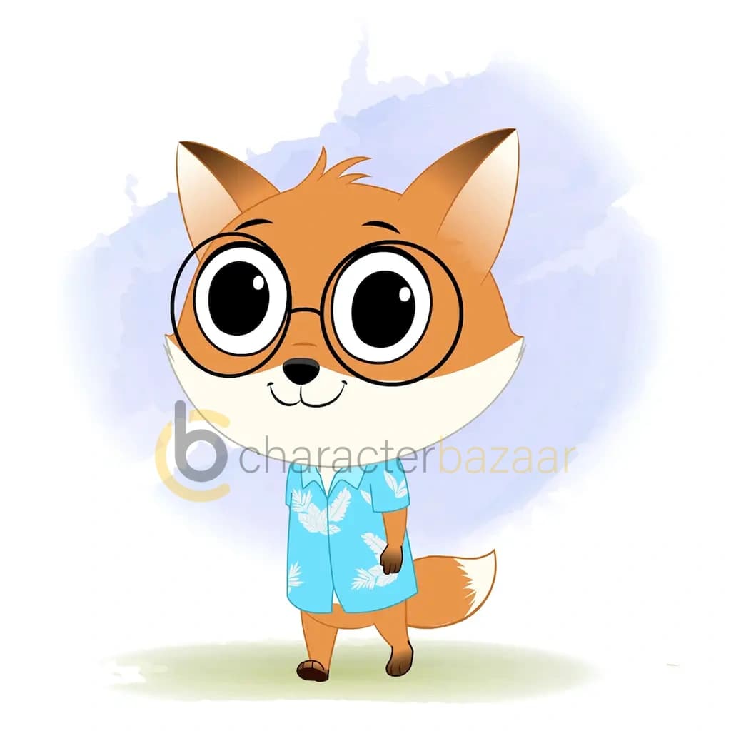 A cute little fox 3/4 front view/three quarter view walking animated cartoon character aka blaze the fox cub 3/4