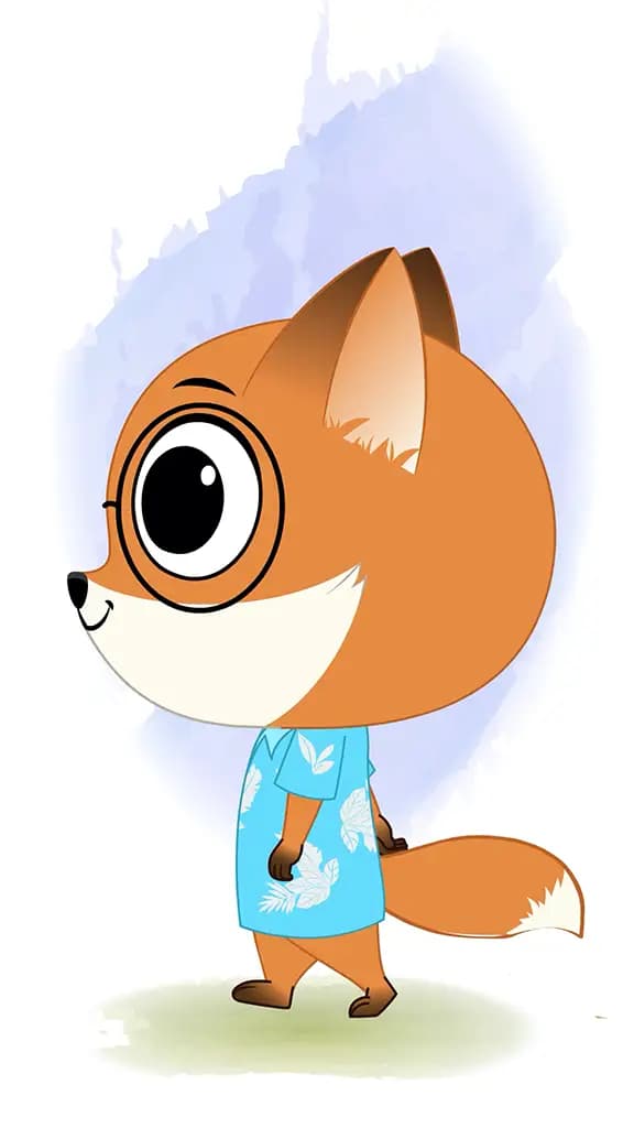 A cute little fox walking side view animated cartoon character aka blaze the fox