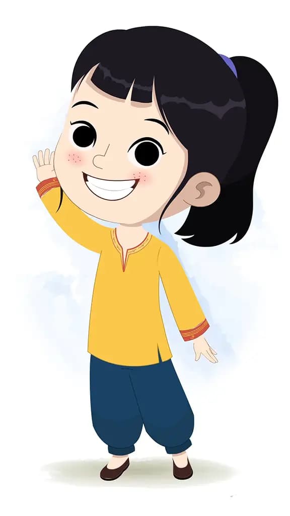 A cute Indian girl saying hello animated cartoon character aka lilly