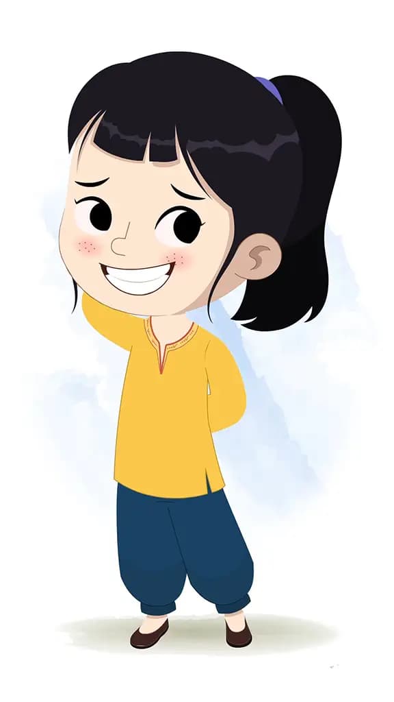 A nervous cute Indian girl animated cartoon character aka lilly 3/4