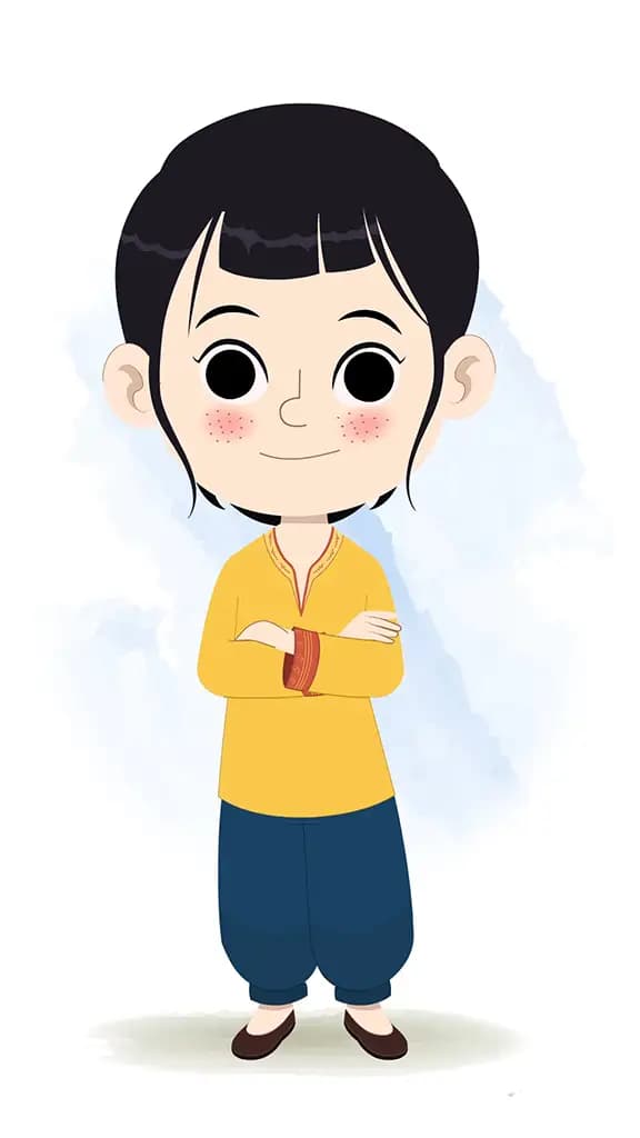 A cute Indian girl standing with cross hand and talking animated cartoon character aka lilly