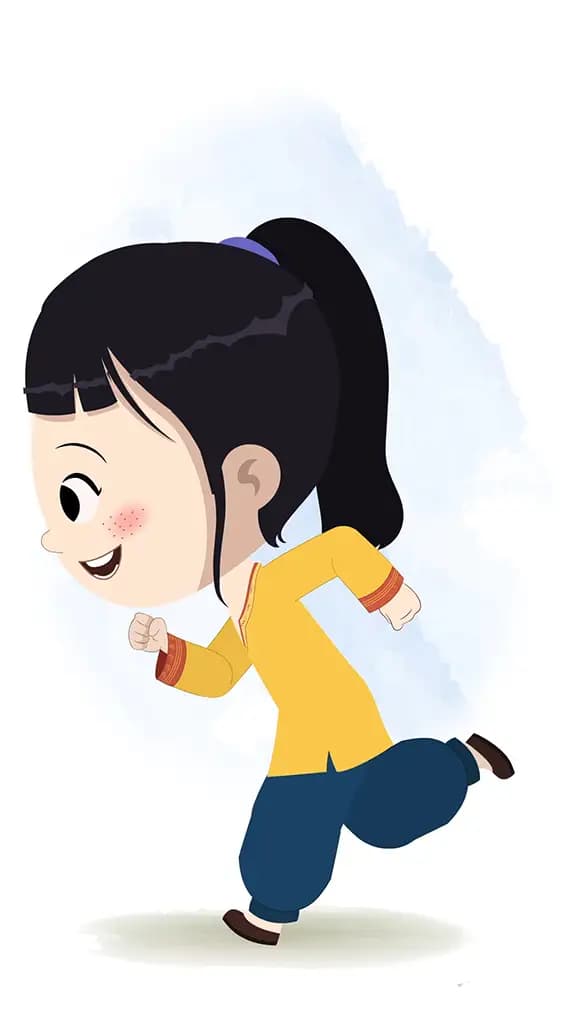 A cute Indian girl running fast side view animated cartoon character aka lilly