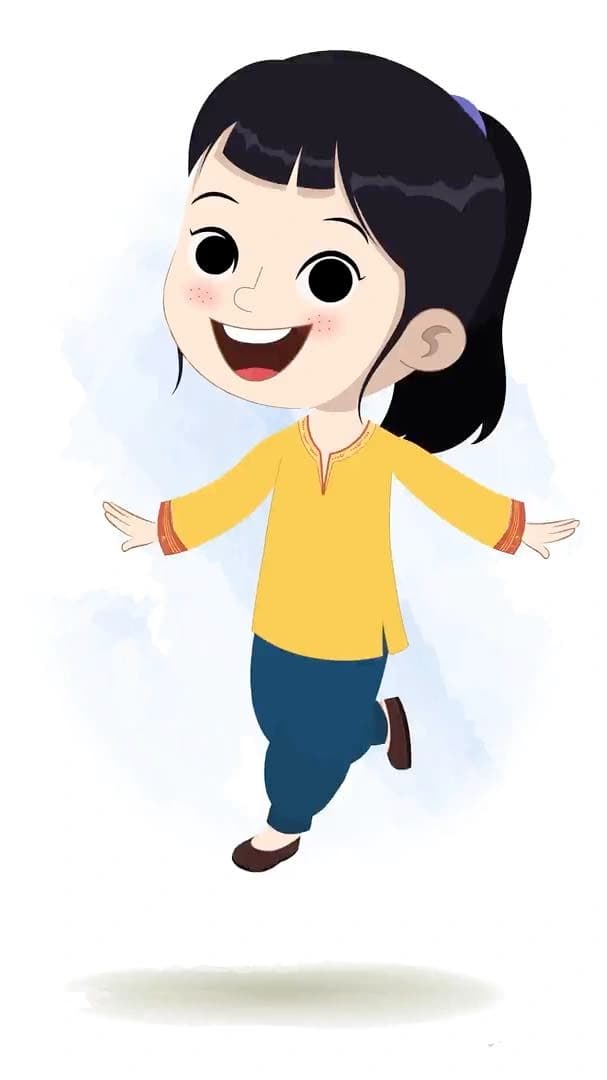 A cute girl walking joyfully animated cartoon character aka lilly