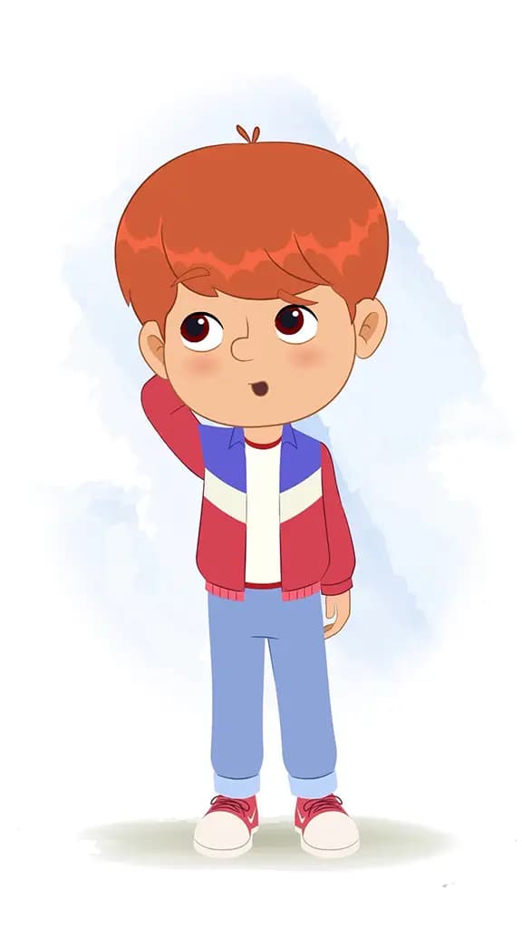 A cool confused boy animated cartoon character aka max