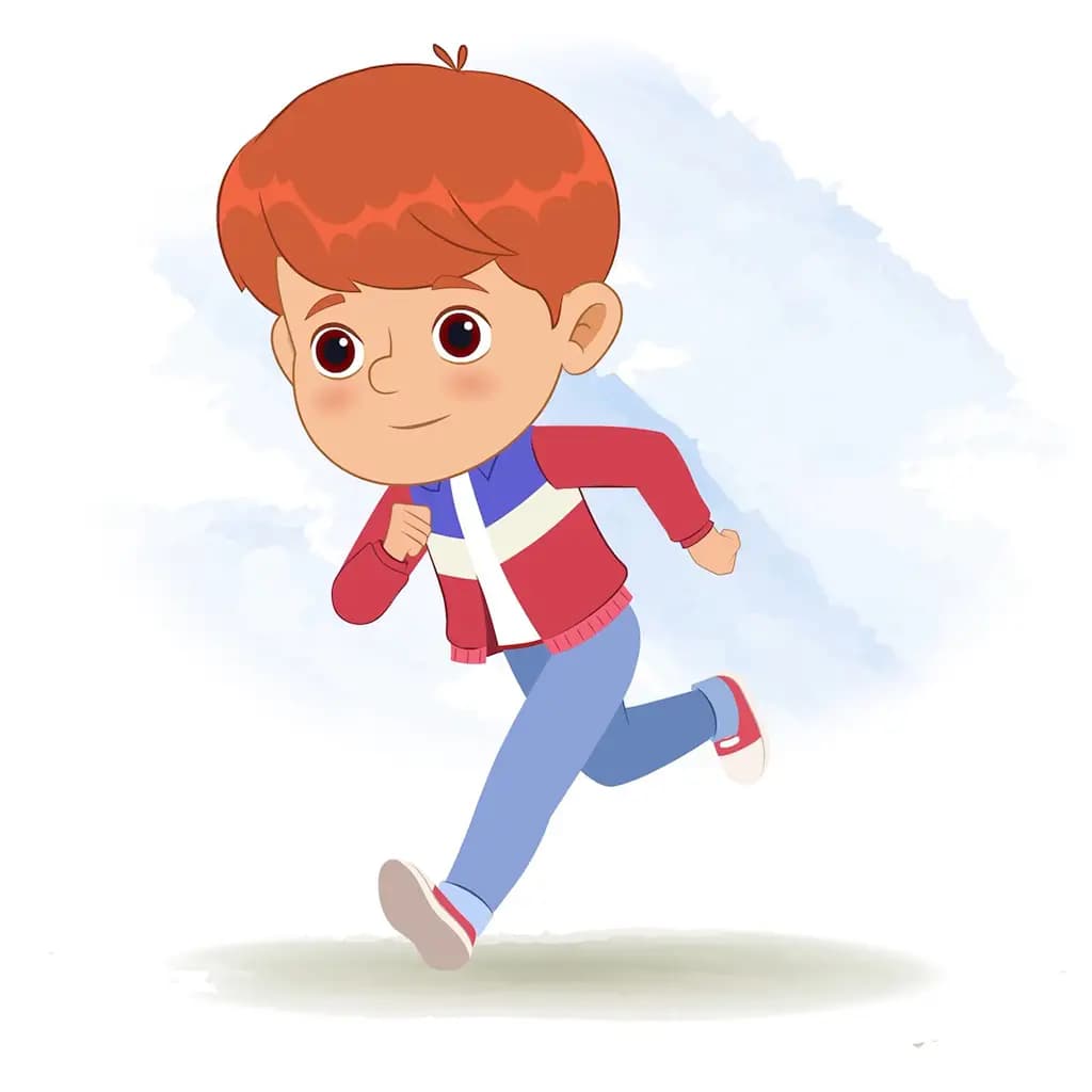 A cool boy running three quarter view animated cartoon character aka max 3/4