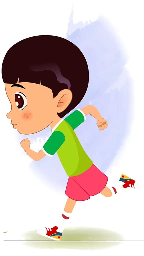 A cute boy running fast side view animated cartoon character aka moni