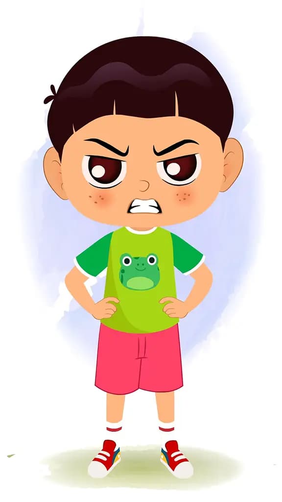 An angry little boy animated cartoon character aka moni