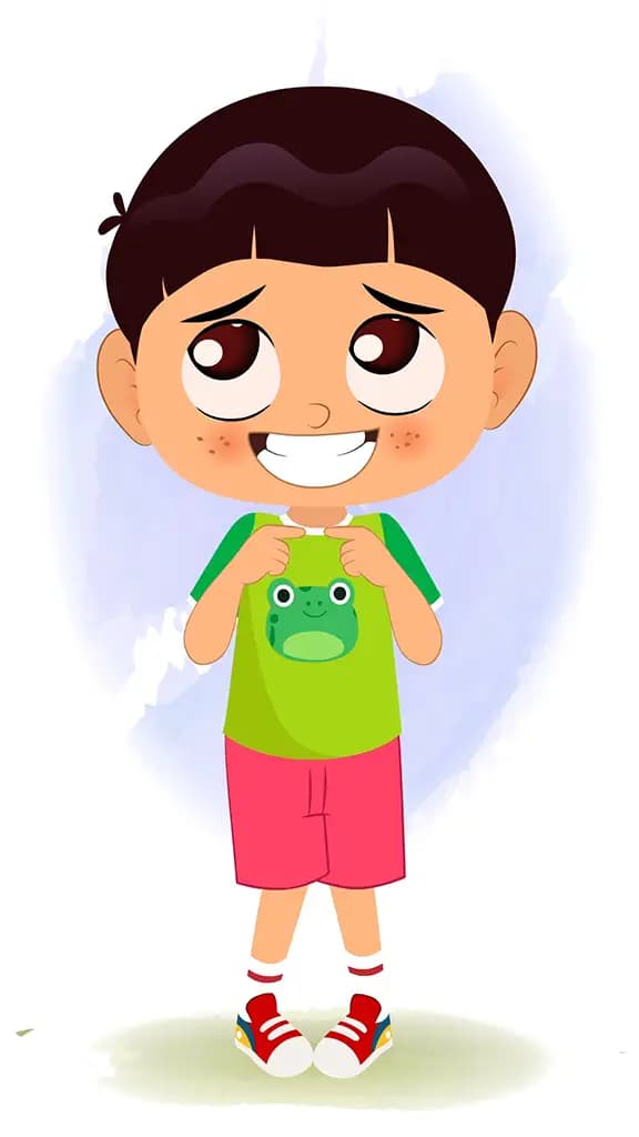 A nervous little boy animated cartoon character aka moni