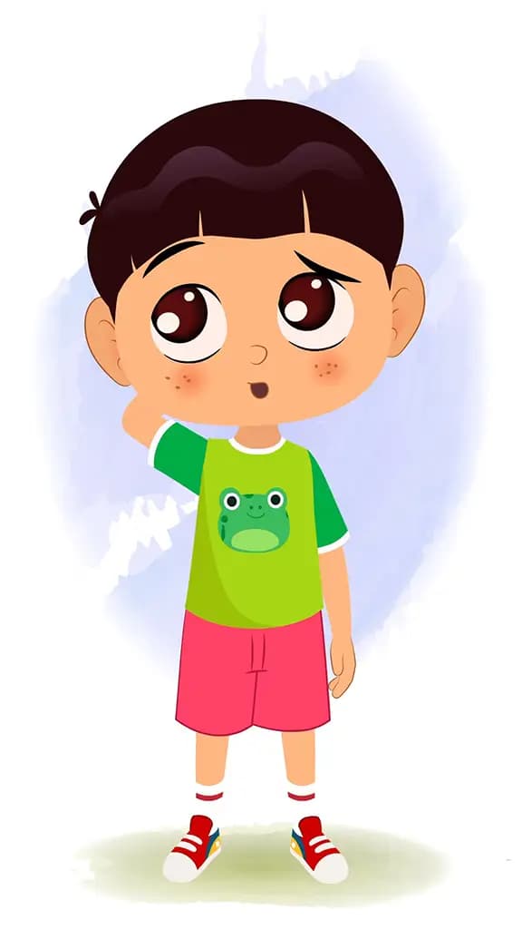 A confused little boy animated cartoon character aka moni