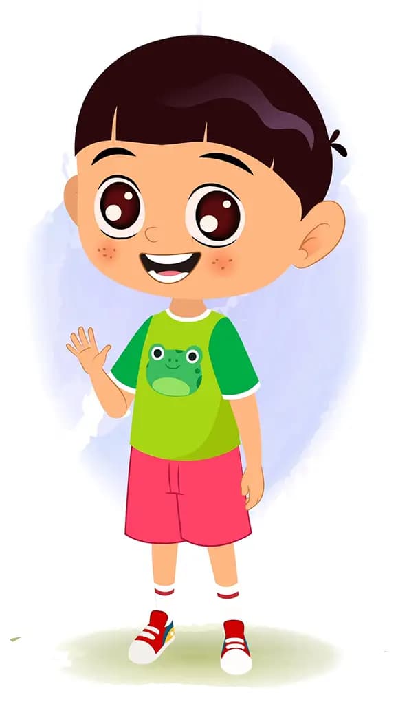 A little boy saying hello animated cartoon character aka moni